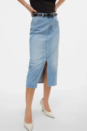 VERO MODA High Waisted Denim Midi SkirtL 12