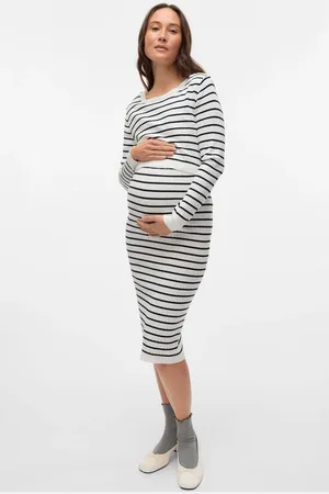 Mama;licious Maternity Striped Knit Midi Dress With Nursing FunctionXXL 18