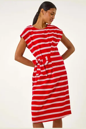 Roman Stripe Tie Side Stretch Midi Dress44