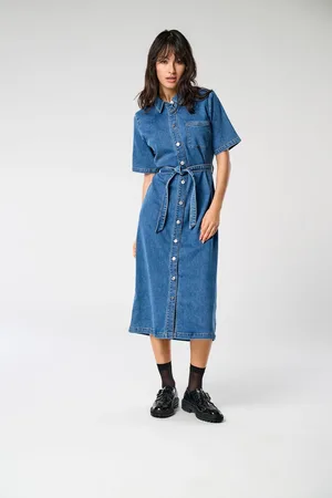 ONLY Short Sleeve Belted Denim Midi DressM 10