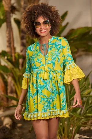 Joe Browns Boho Print Lace Sleeve Beaded 100% Cotton Tunic38