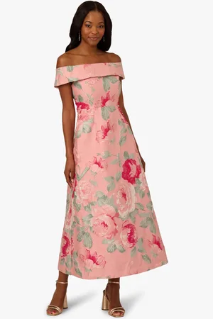 Adrianna Papell Pink Off Shoulder Jacquard Dress46