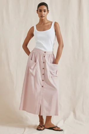 Albaray Pink Linen Button Midi Skirt8