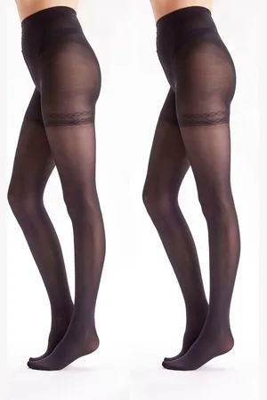 Pretty Polly 40 Denier In Shape Opaque Bodyshaper Black Tights 2 PackM-L