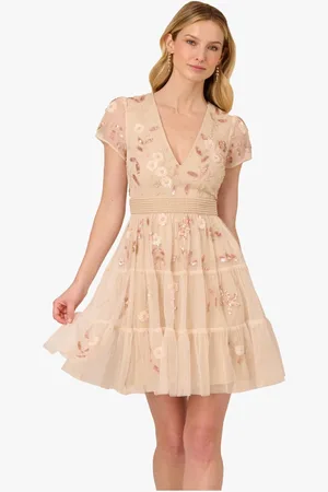 Adrianna Papell Pink Bead Mesh Cocktail Dress38