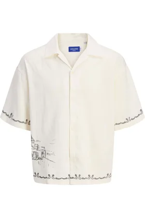 JACK & JONES Resort Printed 100% Cotton White Shirt10 Jaar (140cm)