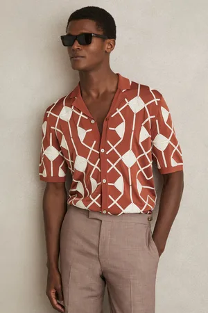 Reiss Terrazzo Geometric Embroidery Knit Shirtlarge