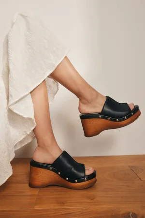 Next Signature Premium Leather Round Peep Toe Stud Plaform Clog WegdesEU 38.5 (UK 5.5)