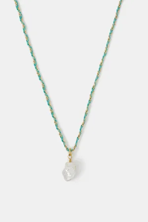 Accessorize 14ct Plated Pearl Braided Cord NecklaceEén
