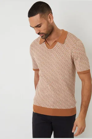Threadbare Jacquard Geo Trophy Neck Knitted Polo ShirtSmall