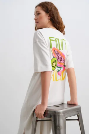 Next Jersey midi-jurk met korte mouwen, ronde hals en print op de rugEU 44 Tall (UK 14 T)