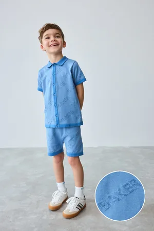 Ted Baker 100% katoenen gebreid overhemd met textuur en shorts2