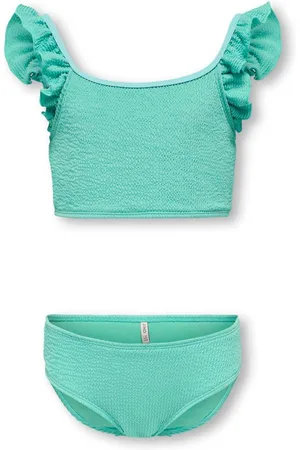 ONLY Blue Crinkle Frill Sleeve Swimsuit11