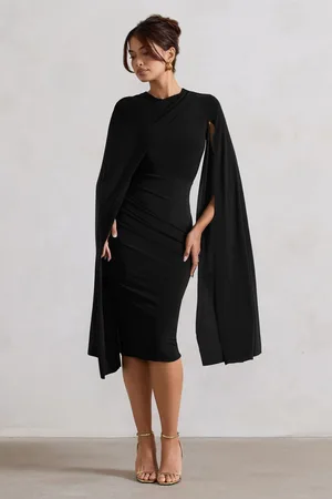 Club L Marysol Asymmetric Cape Midi Dress44