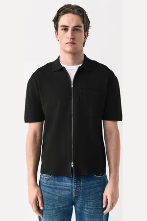 Next Relaxed Fit Premium gebreid shirt met korte mouwen en dubbele ritssluitingSmall
