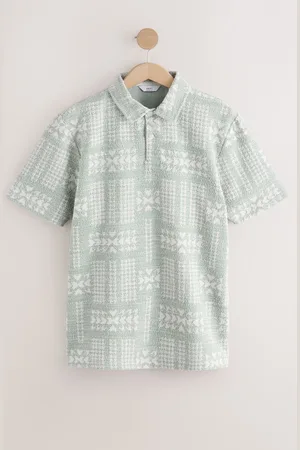 Next Pattern Button Neck Polo ShirtSmall