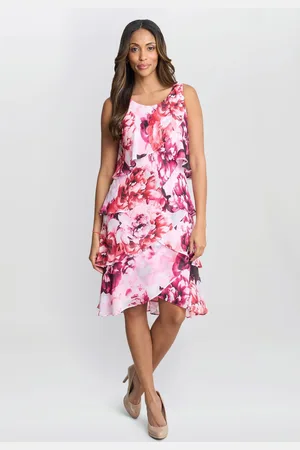Gina Bacconi Pink Mila Floral Print Tier DressEU 42 (UK 14)