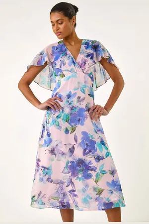 Roman Floral Print Cape Back Midi Dress38
