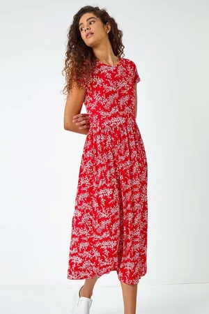 Roman Ditsy Gathered Skirt Stretch Midi Dress38