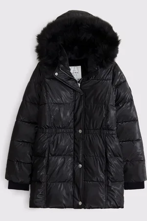 Abercrombie & Fitch Long Line Faux Fur Hood Parka Black Jacket13