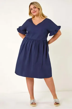 Roman Curve 100% Cotton V-Neck Frill Dress44