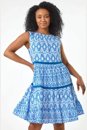 Roman Petite 100% Cotton Geo Print Tiered Dress38