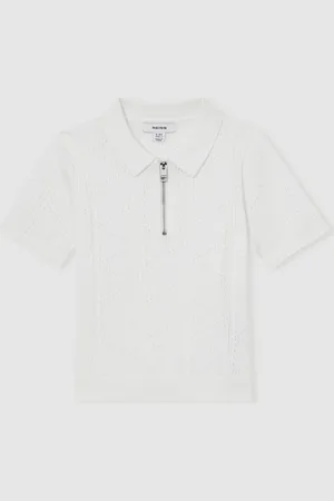 Reiss Spey Half Zip Pointelle Polo Shirt158164cm