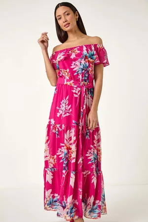 Roman Floral Bardot Belted Maxi Dress46