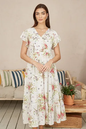 Yumi Floral Broderie Anglaise Wrap Midi 100% Cotton Dress44