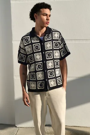 Next Relaxed Fit Cotton Rich Short Sleeve Knit Crochet Pattern Shirtsmall