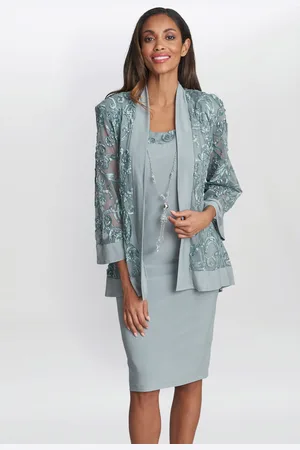 Gina Bacconi Green Beverley Soutache Dress And Jacket With Necklace46