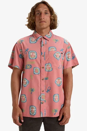 Billabong Pink 100% Cotton Solana Printed Short Sleeve Cord Shirtsmall