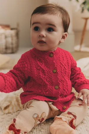 Next Baby Knitted Bobble 100% Cotton Cardigan (0mths-2yrs)Up to 1 Month (56cm)