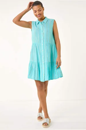 Roman Shimmer Buttoned Shirt Dress44