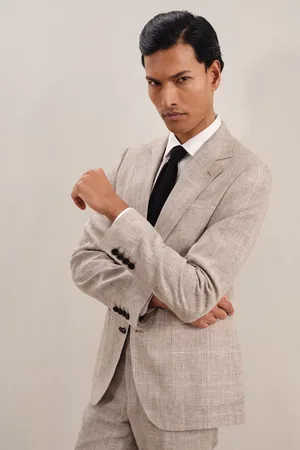 Reiss Ashton Slim-Fit Linen Single-Breasted Check Suit Blazer42r
