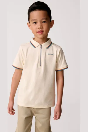 Paul Smith Poloshirt voor jongens met korte mouwen en artistieke streep met korte rits140146cm