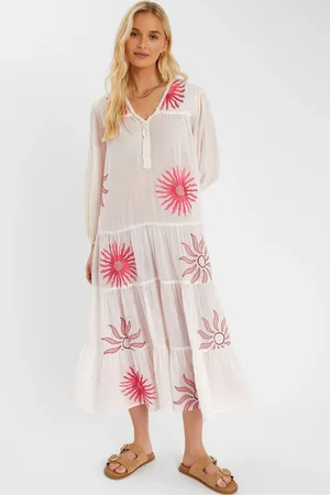 Accessorize Sun Embroidered Long-Sleeve Maxi 100% Cotton DressSmall
