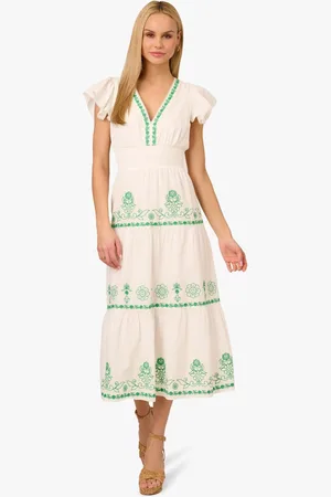 Adrianna Papell Smocked Waist Long White Dress42