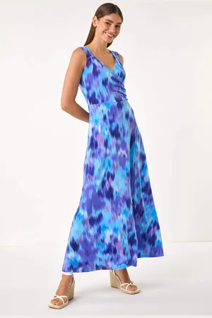 Roman Abstract Print Gathered V-Neck Maxi Dress40