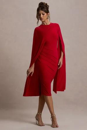 Club L Marysol Asymetric Cape Midi Dress40