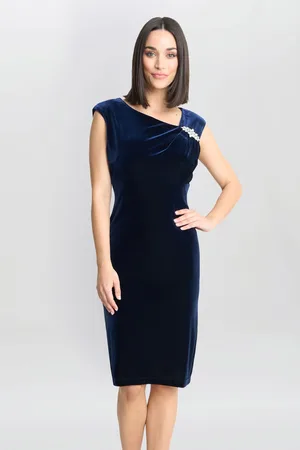 Gina Bacconi Blue Justine Sleeveless Velvet Dress With Trim46
