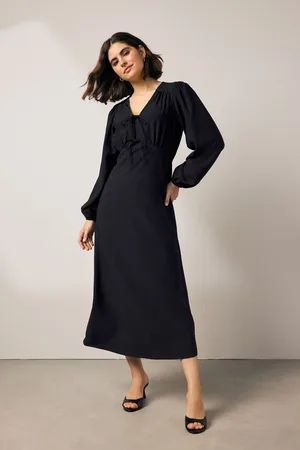 Next Long Sleeve Tie Front Midi Dress34petite