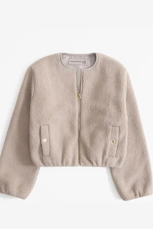Abercrombie & Fitch Sherpa Fleece Borg Collarless Shacket15