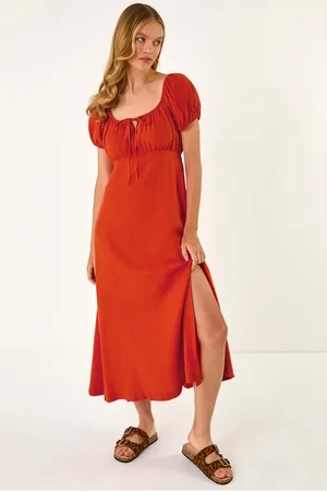 Roman Puff Sleeve Mix Midi Dress38