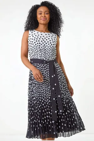 Roman Petite Spot Print Pleated Midi Dress42