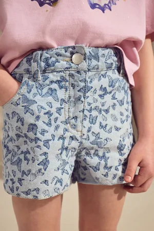 Next Gerafelde rand 100% katoenen denim shorts (3