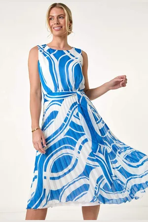 Roman Petite Print Tie Waist Pleated Dress36