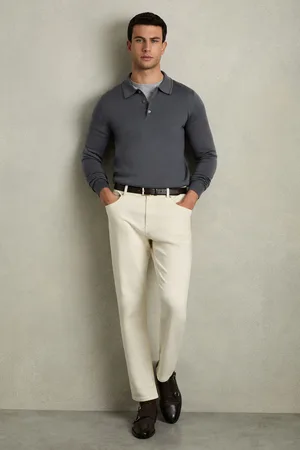 Reiss Trafford Merino Wool Long-Sleeve Polo ShirtM