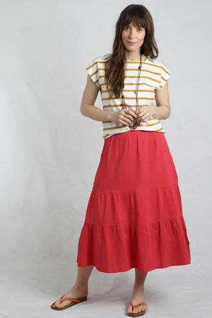 Weird Fish Lathika Doublecloth Midi Tiered 100% Organic Cotton Skirt40