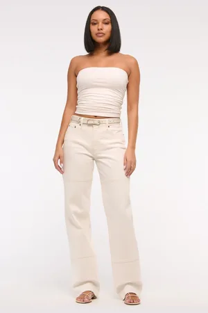 Abercrombie & Fitch Cream Utility Low Rise Baggy Jeans38